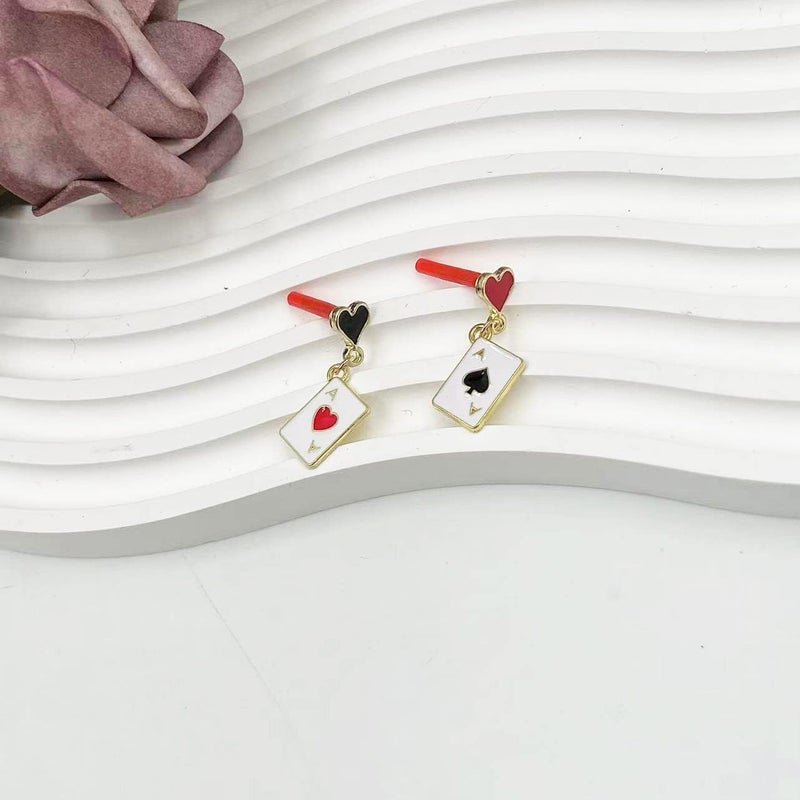 CSIYANJRY99 Queen of Hearts Earrings for Women Red Heart Poker Clock Drop Earrings Asymmetric Queen of Hearts Costume Women Accessories - Image 2